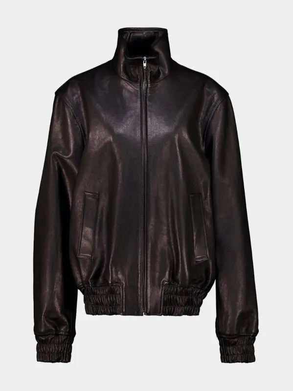 Black Zipped Leather Bomber Jacket made by Valentino Garavani