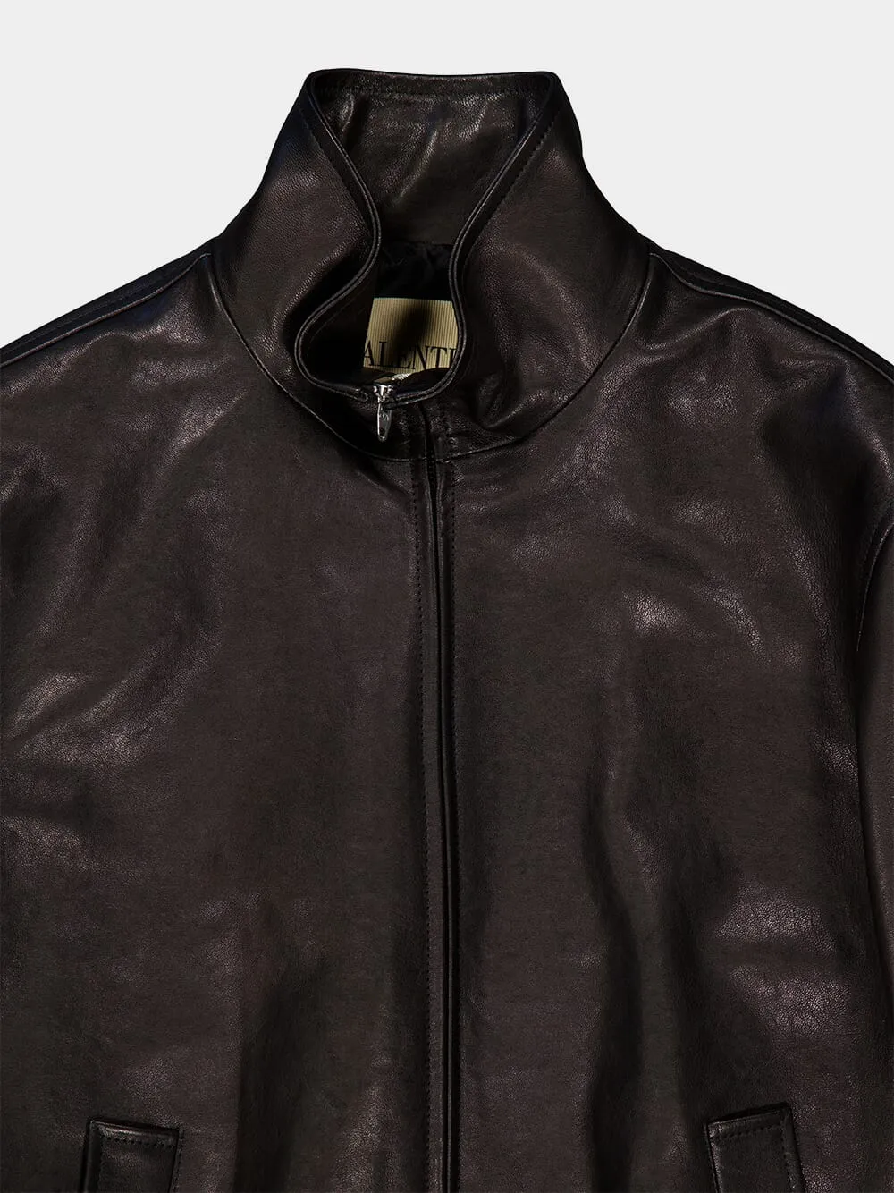 Black Zipped Leather Bomber Jacket sold by Fashion Clinic product image thumbnail 3
