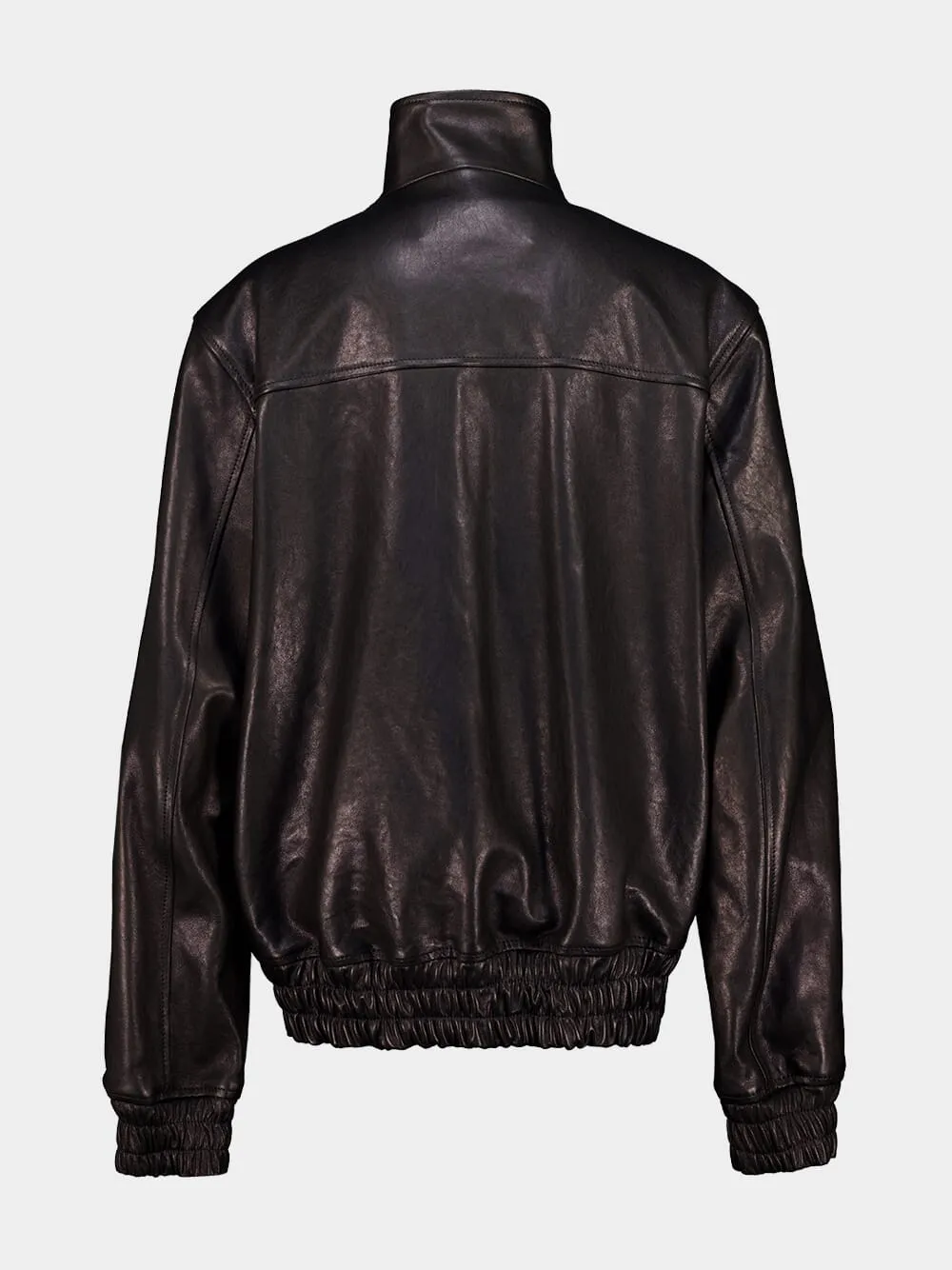 Black Zipped Leather Bomber Jacket sold by Fashion Clinic product image thumbnail 2