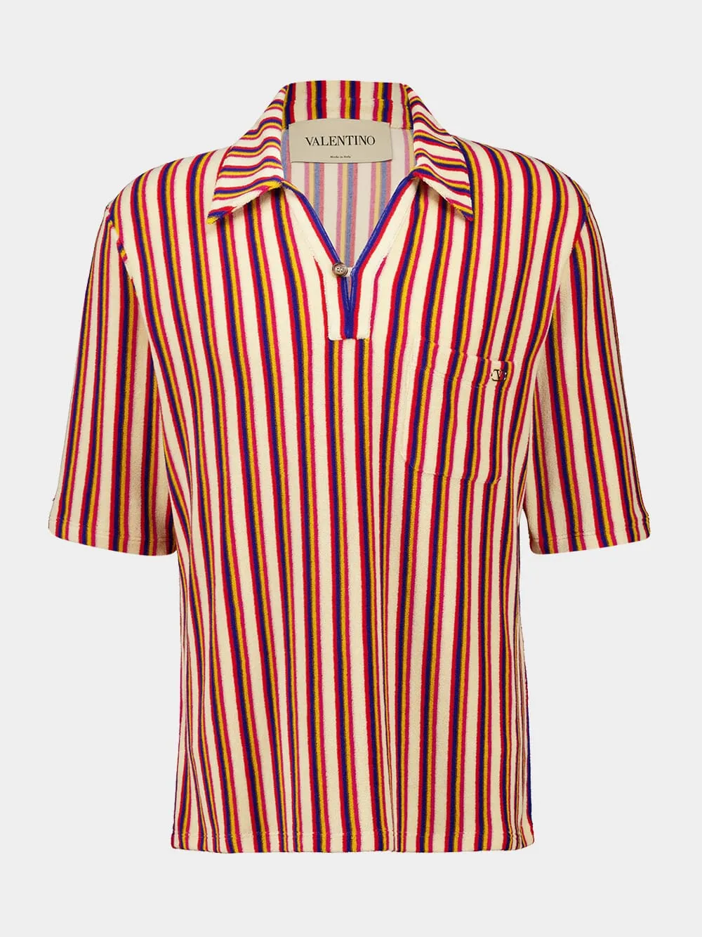 Orand and Brown Striped V-Neck Viscose Polo sold by Fashion Clinic
