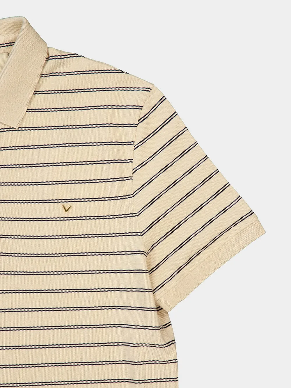 Beige and Navy Striped Cotton Piqué Polo Shirt sold by Fashion Clinic product image thumbnail 4
