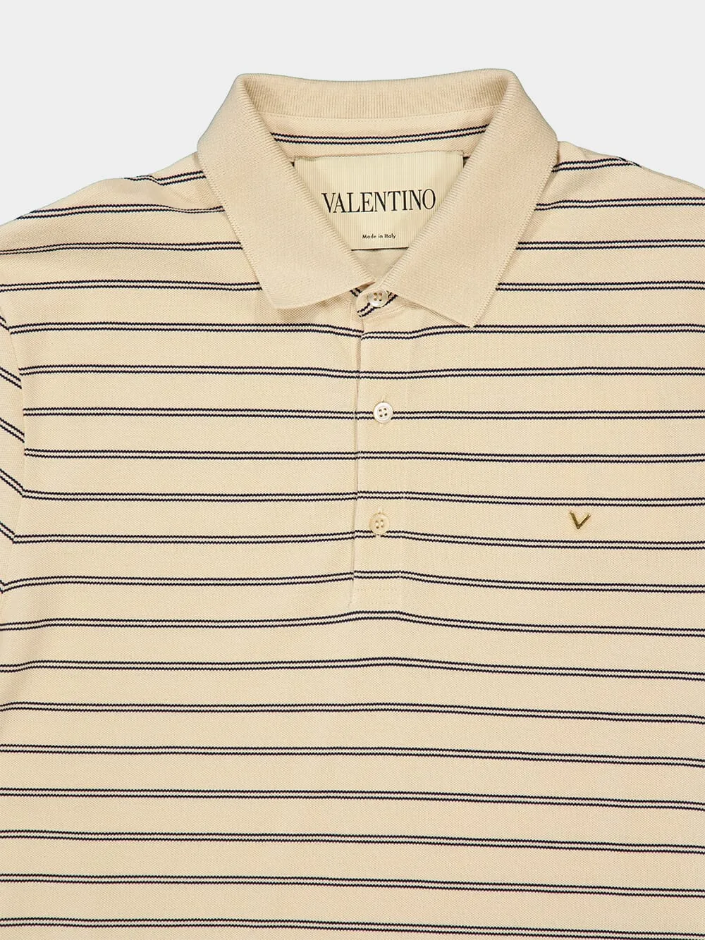 Beige and Navy Striped Cotton Piqué Polo Shirt sold by Fashion Clinic product image thumbnail 3