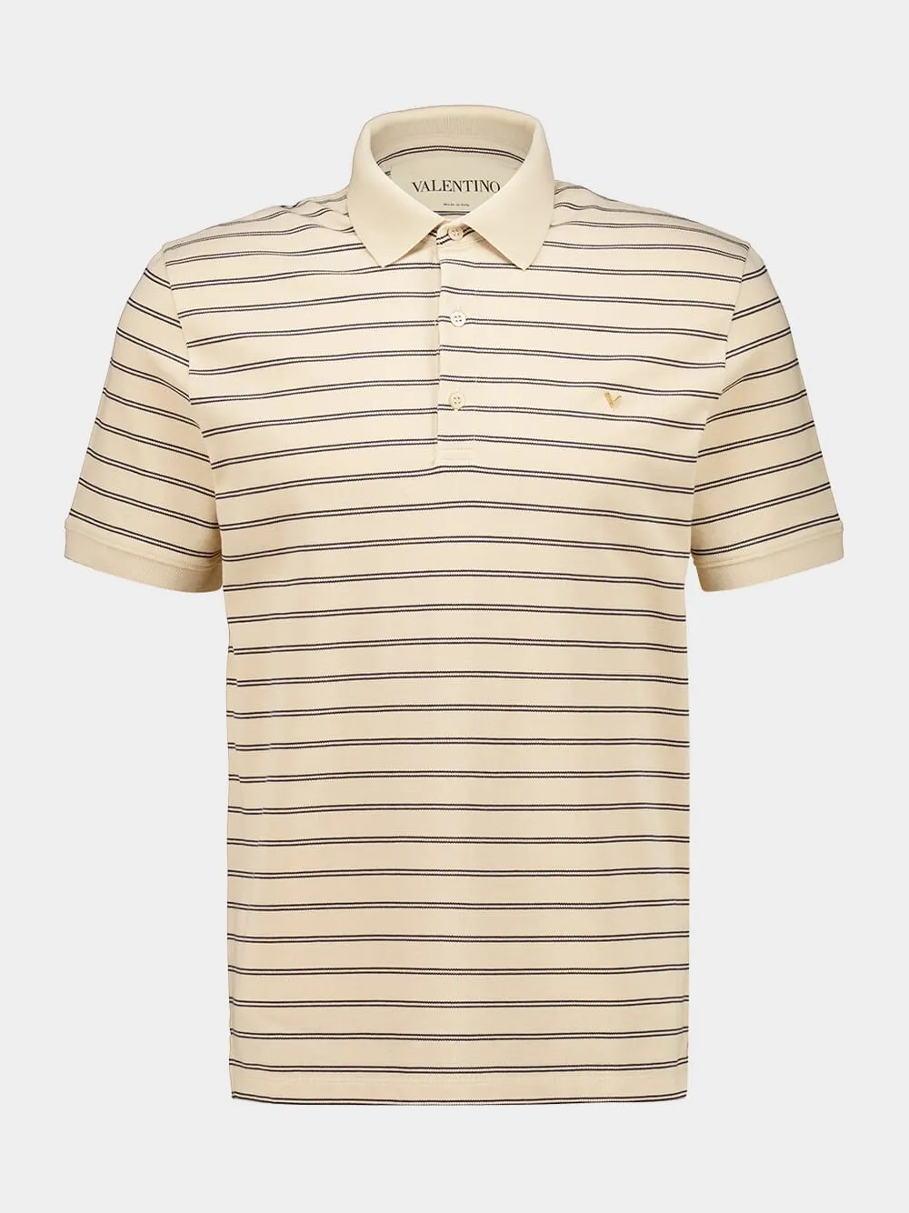 Beige and Navy Striped Cotton Piqué Polo Shirt sold by Fashion Clinic