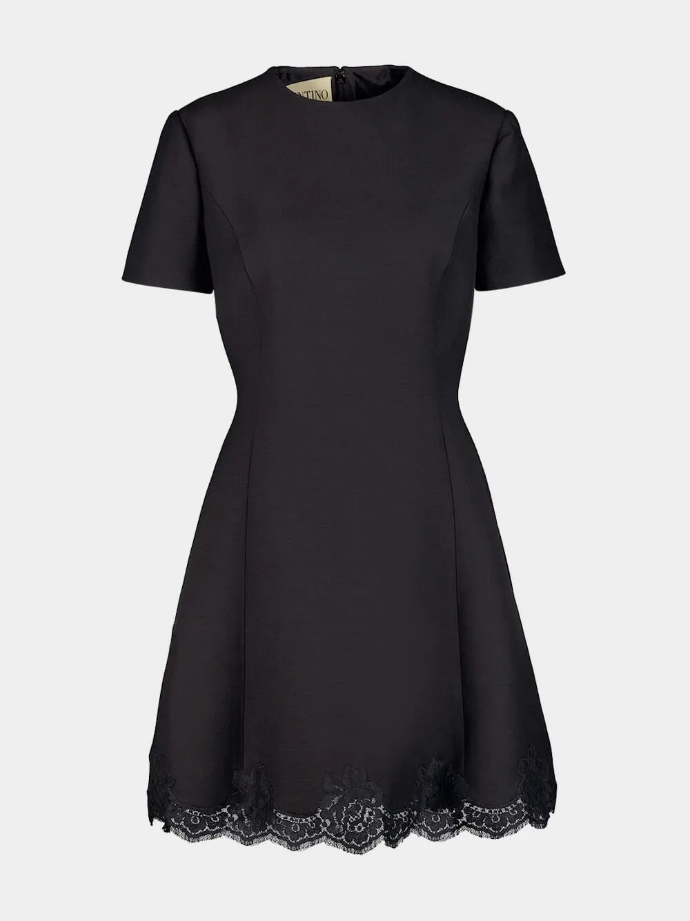 Black Wool Mini Dress with Lace Hem sold by Fashion Clinic