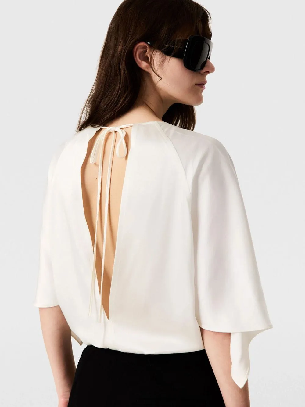 White Handkerchief Sleeve Satin Top sold by Fashion Clinic product image thumbnail 4