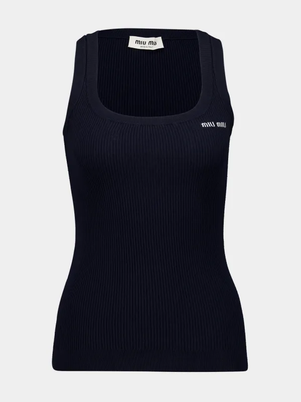 Navy Blue Cotton Knit Tank Top made by Miu Miu