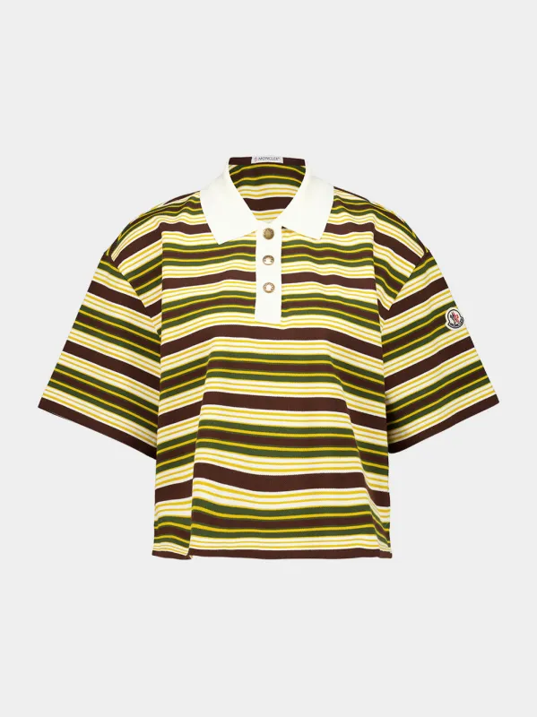 Brown and Green Striped Cotton Polo Shirt made by Moncler