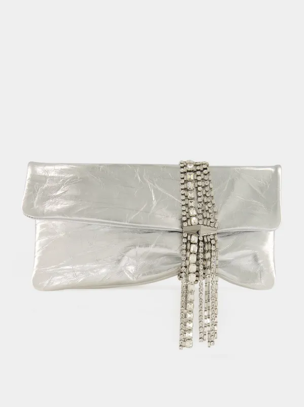 Silver Zandra Metallic Leather Clutch Bag made by Jimmy Choo