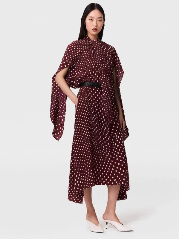 Burgundy Tie-Neck Polka Dot Silk Midi Dress made by Stella McCartney