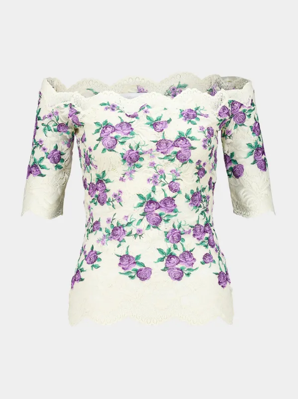 Purple Liberty Floral Lace Cropped Top made by Rabanne