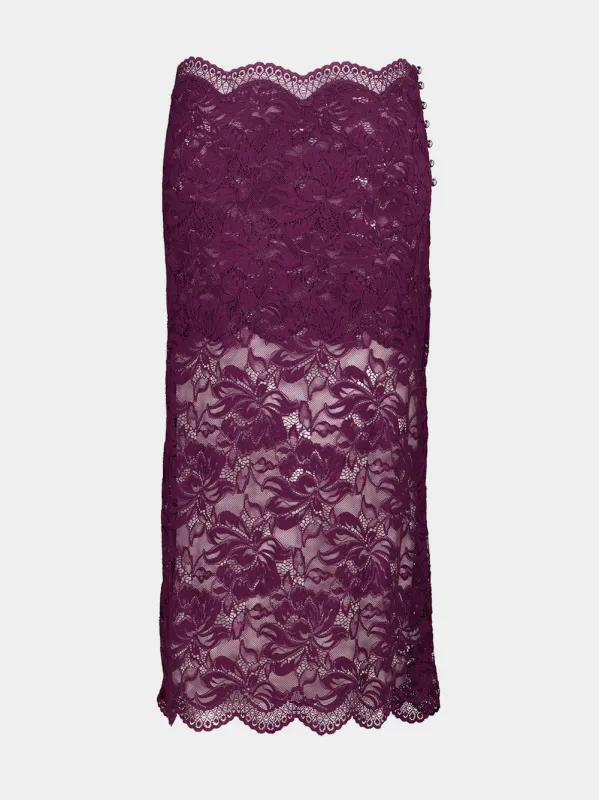 Magenta Lace Midi Skirt made by Rabanne