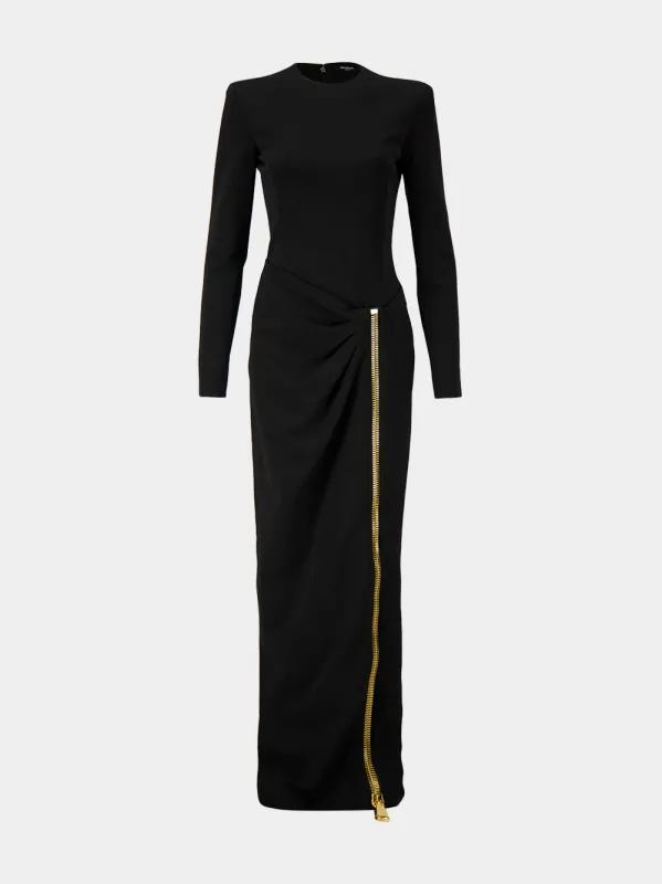 Black Compact Jersey Maxi Dress made by Balmain