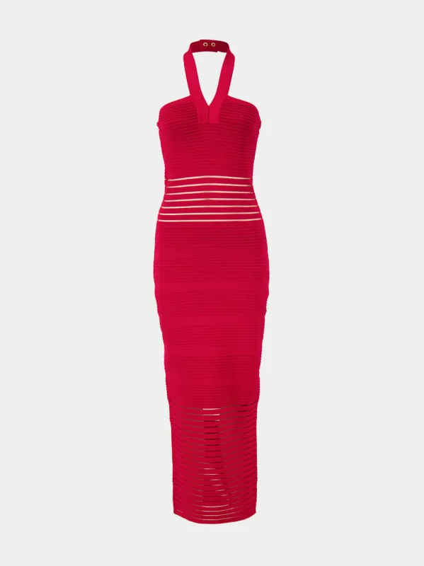 Carmine Red Knit Maxi Dress made by Balmain