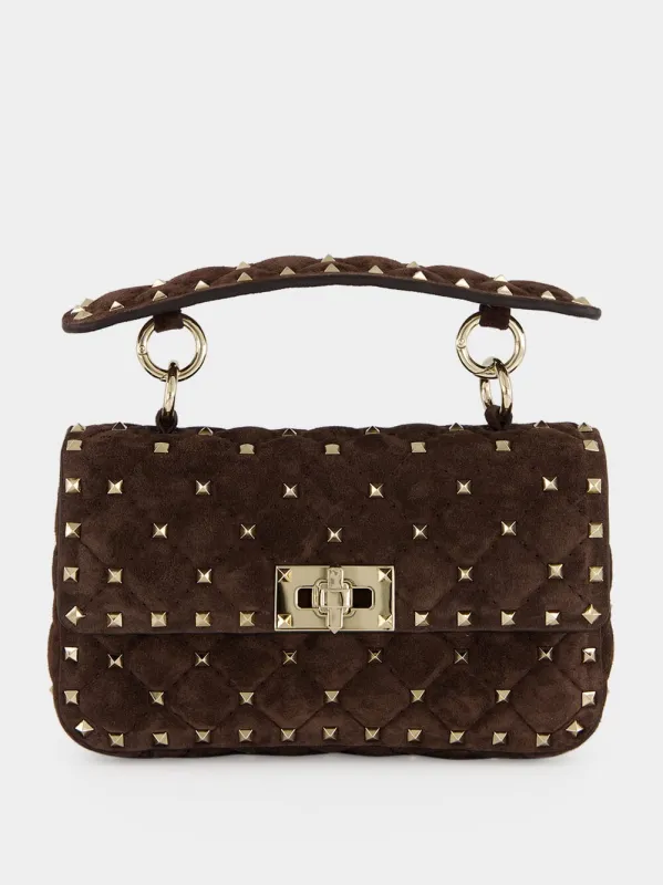 Brown Rockstud Spike Medium Suede Bag made by Valentino Garavani