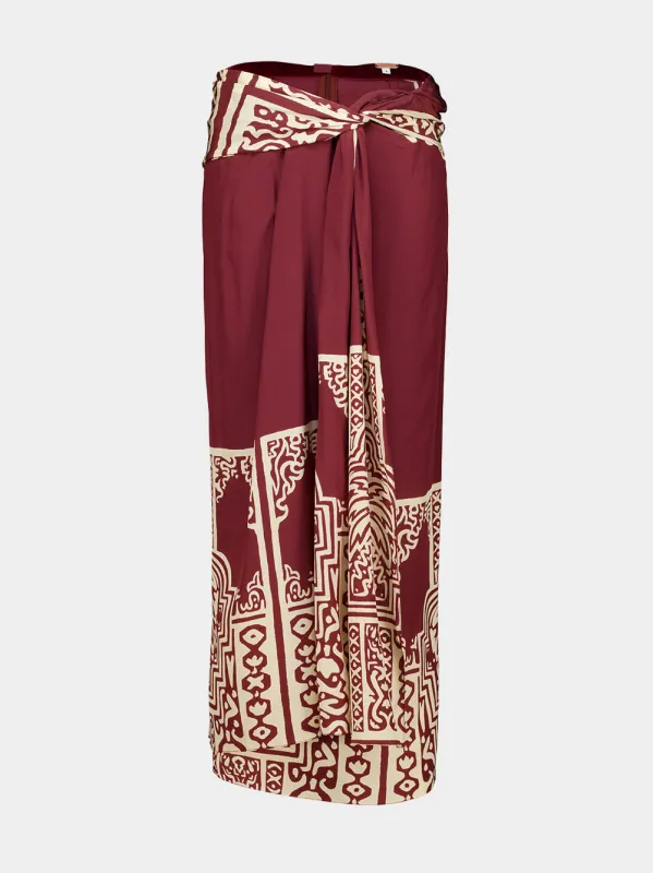 Wine Silk Geometry Print Maxi Skirt made by Johanna Ortiz