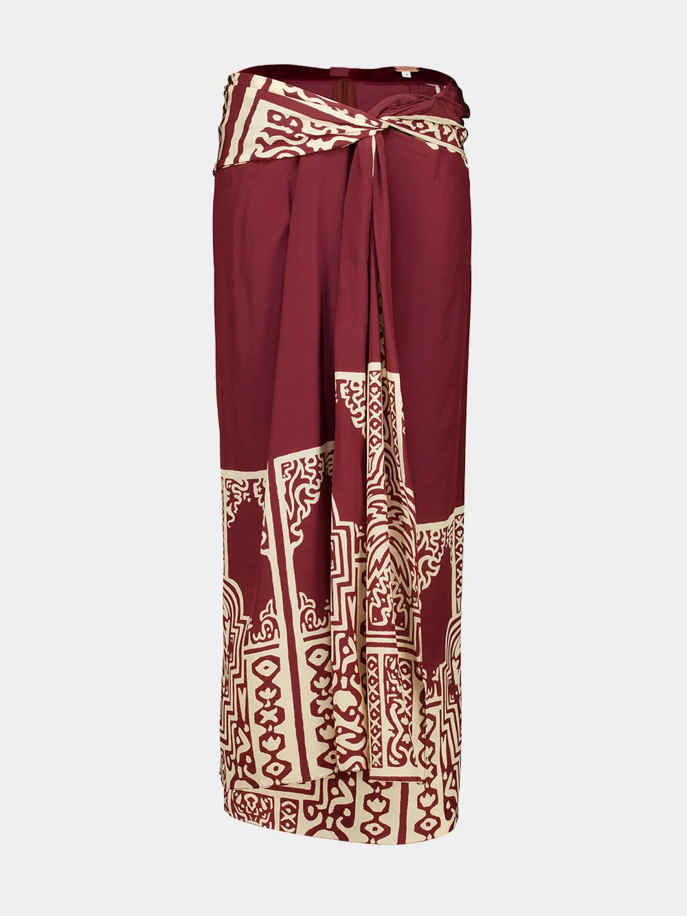 Wine Silk Geometry Print Maxi Skirt sold by Fashion Clinic