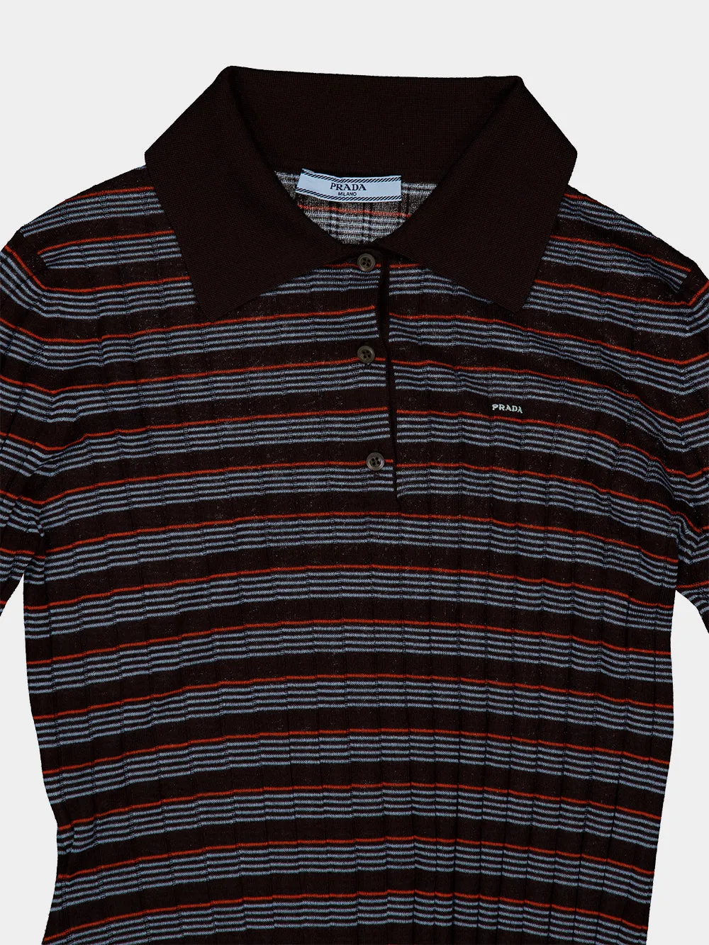 Brown Striped Virgin Wool Silk Polo Top sold by Fashion Clinic product image thumbnail 3