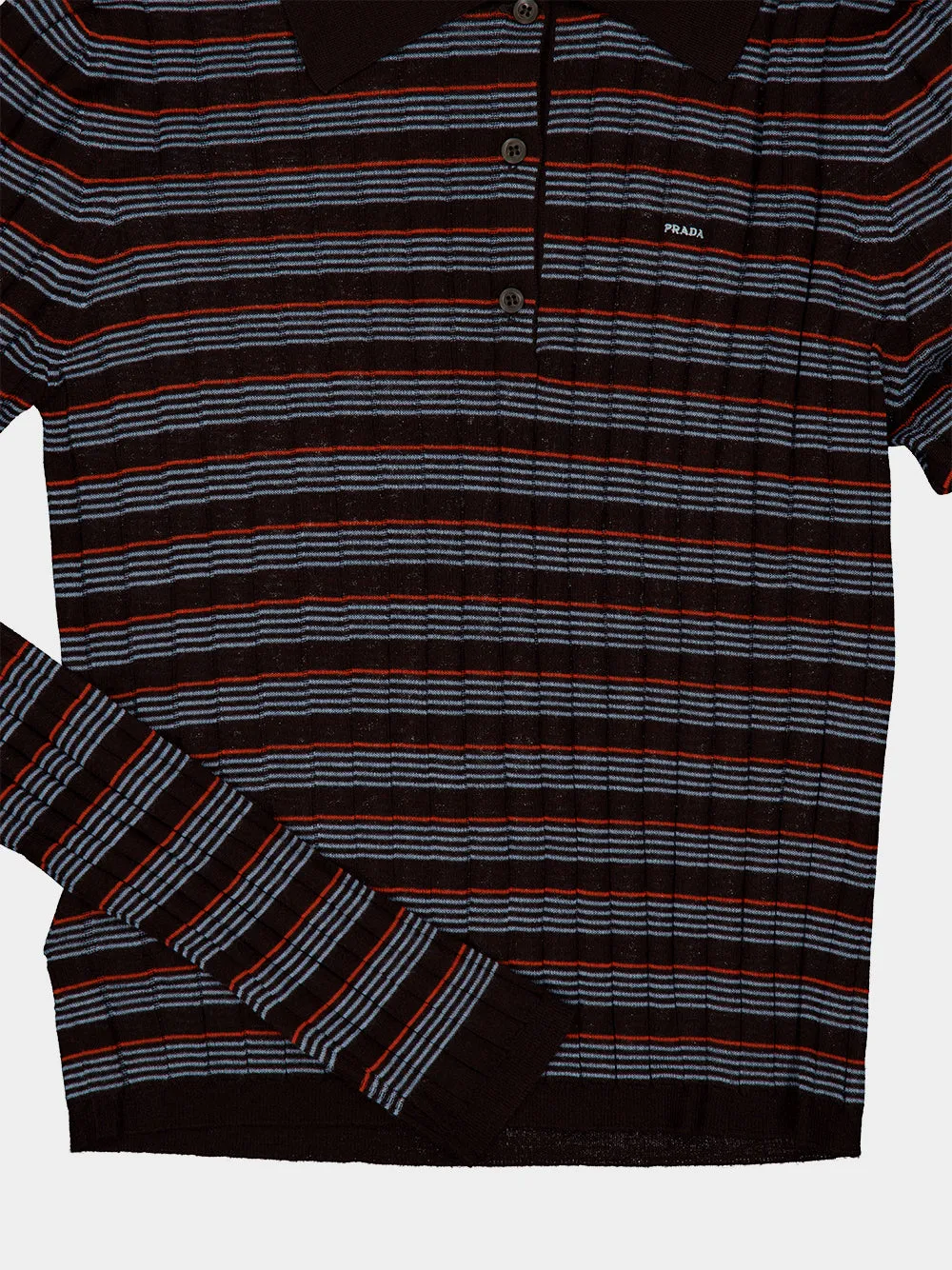 Brown Striped Virgin Wool Silk Polo Top sold by Fashion Clinic product image thumbnail 4