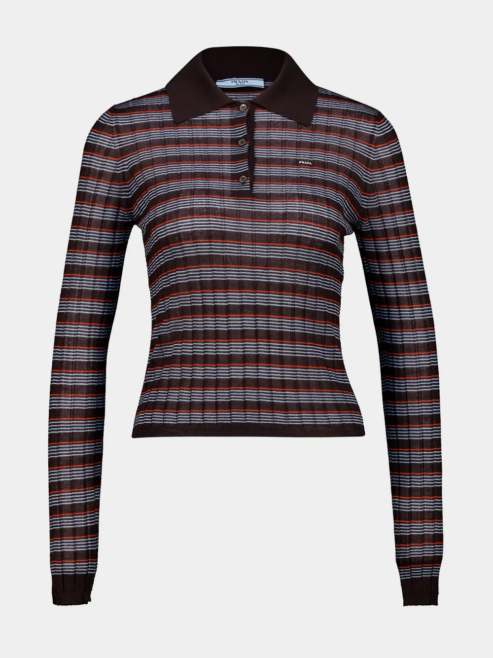 Brown Striped Virgin Wool Silk Polo Top sold by Fashion Clinic