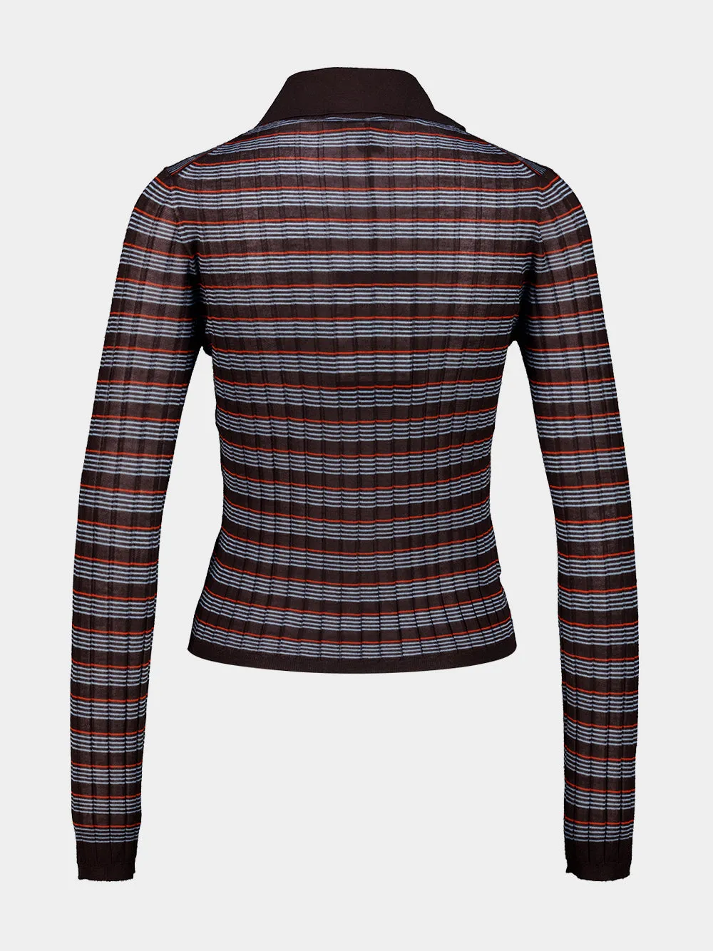 Brown Striped Virgin Wool Silk Polo Top sold by Fashion Clinic product image thumbnail 2