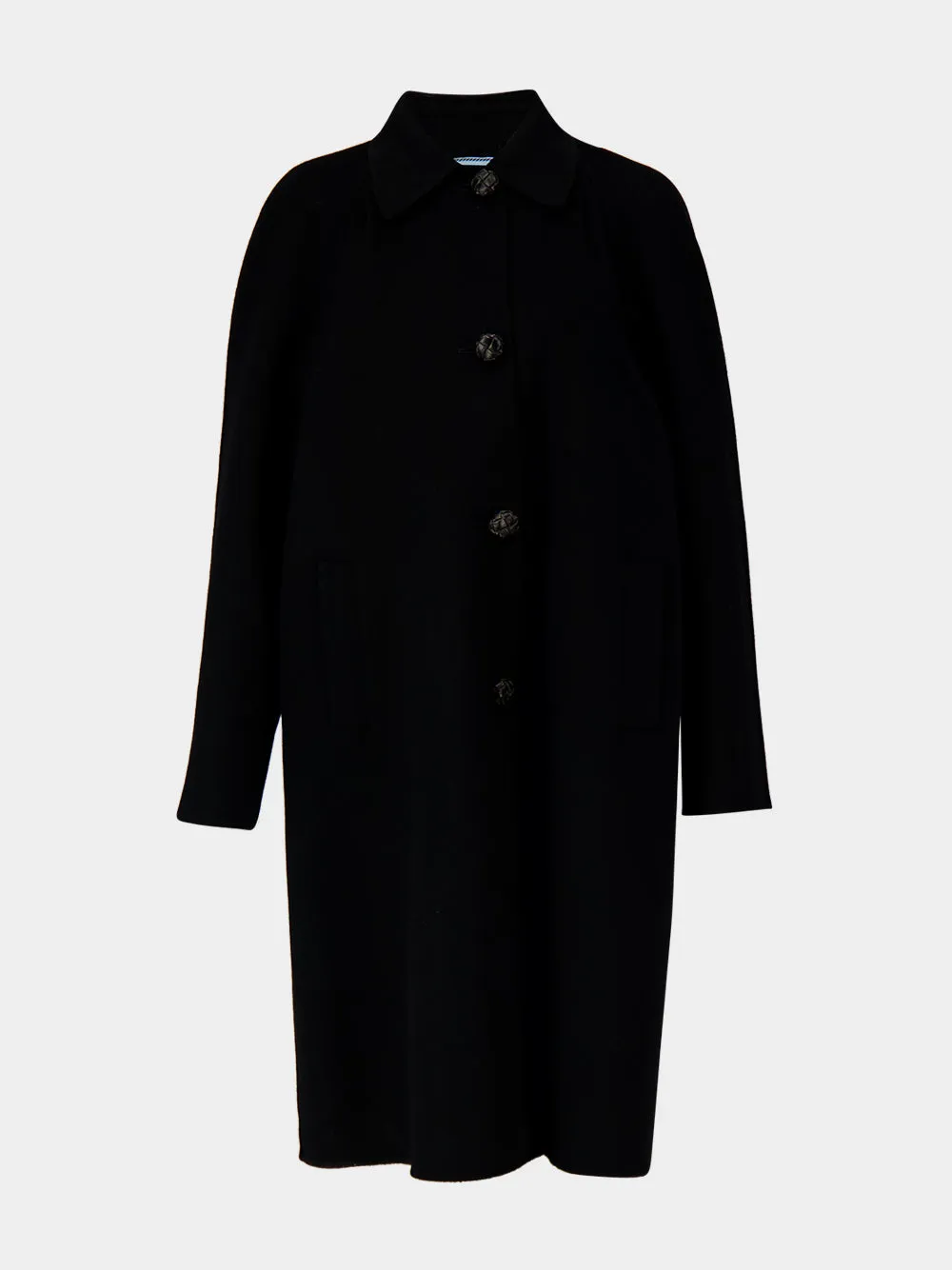 Black Virgin Wool Coat with Leather Buttons sold by Fashion Clinic