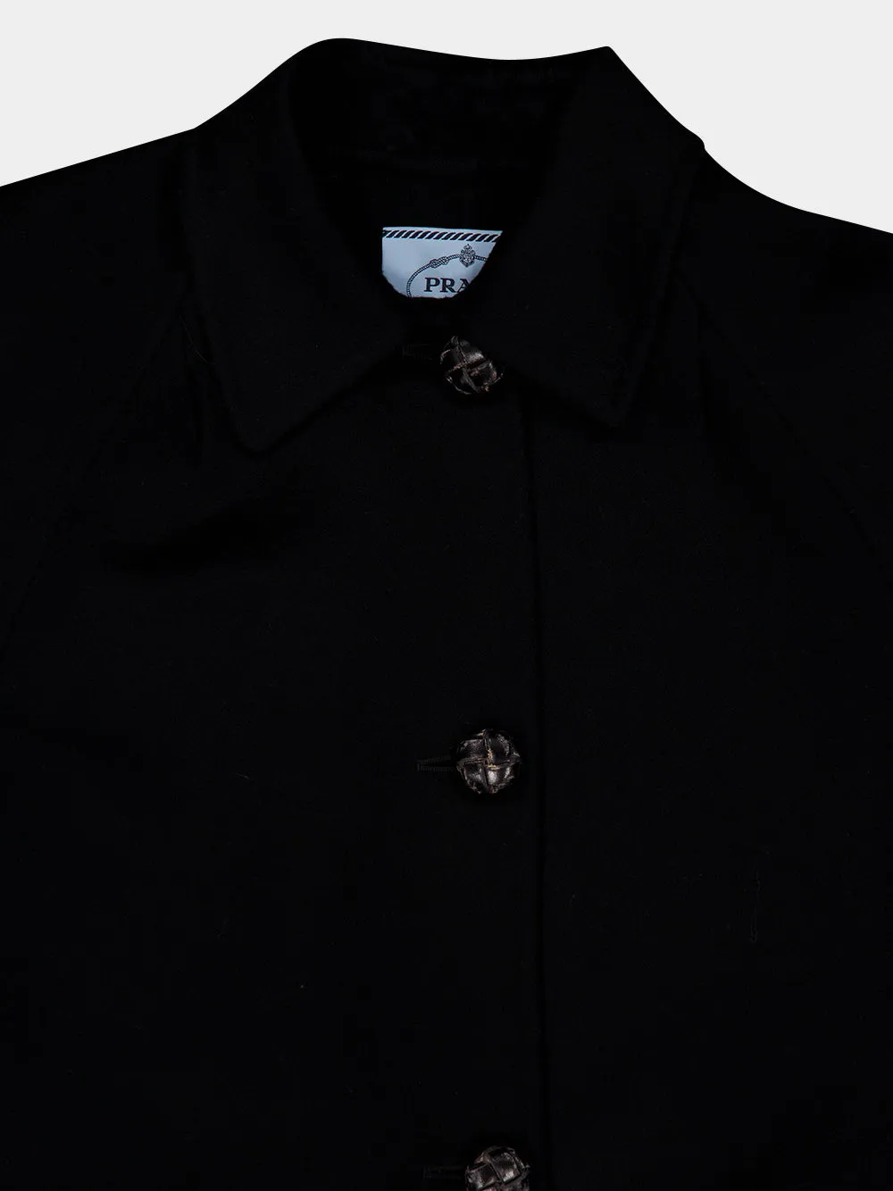 Black Virgin Wool Coat with Leather Buttons sold by Fashion Clinic product image thumbnail 3