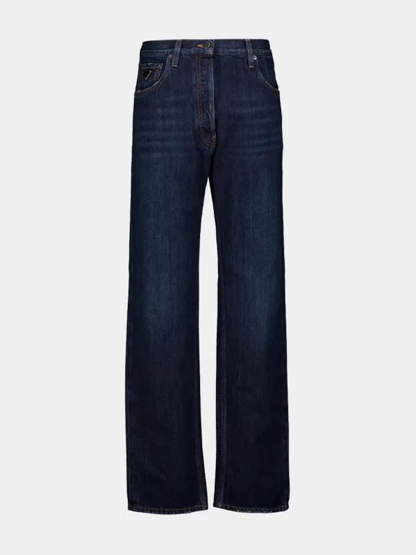 Blue Straight-Leg Washed Denim Jeans made by Prada