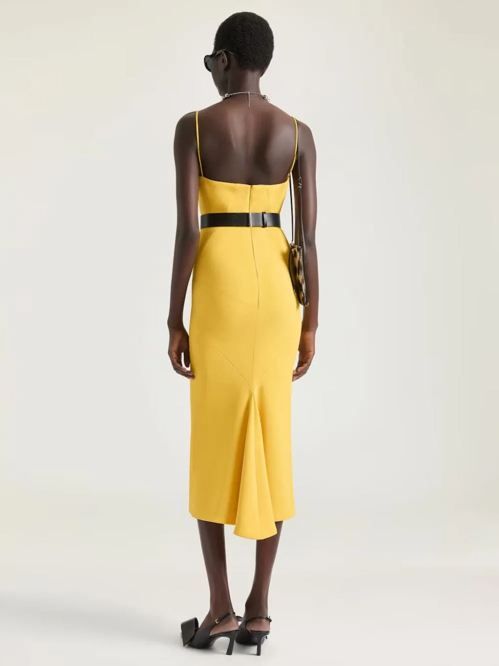 Golden Yellow Crepe Cady Midi Dress sold by Fashion Clinic product image thumbnail 3