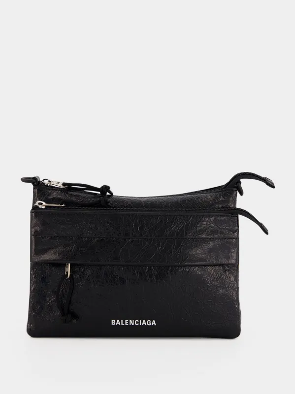 Black Explorer Double Pouch Messenger Bag made by Balenciaga