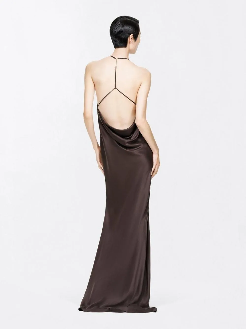 Espresso Silk Satin Halterneck Maxi Dress sold by Fashion Clinic product image thumbnail 3