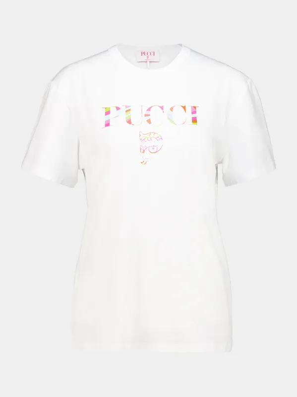 White Viscose Logo T-Shirt made by Emilio Pucci