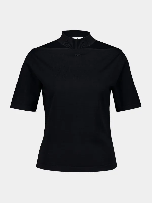 Black Merino Wool Cut-Out Top made by Courreges