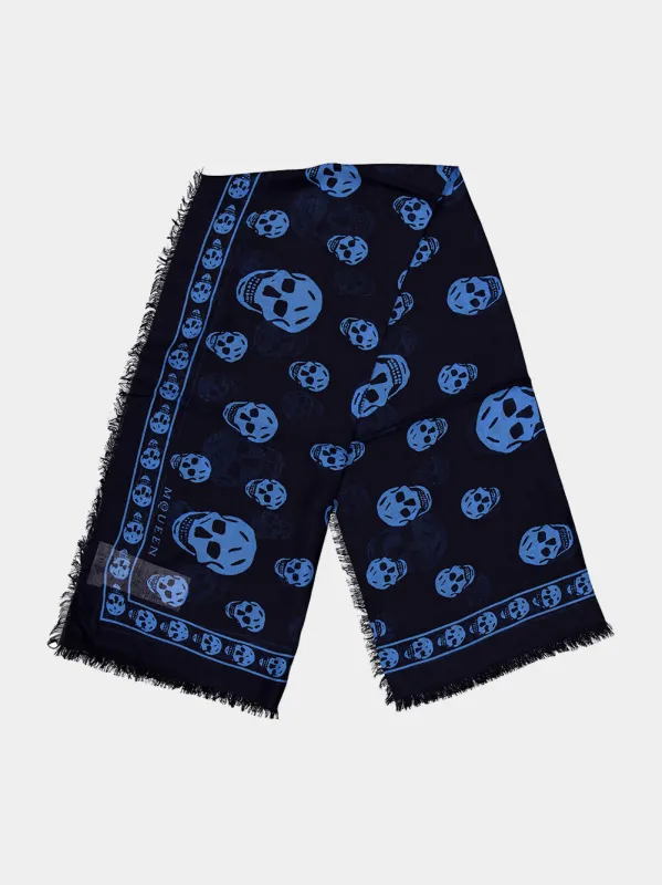 Indigo and Azure Classic Skull Scarf made by Alexander McQueen