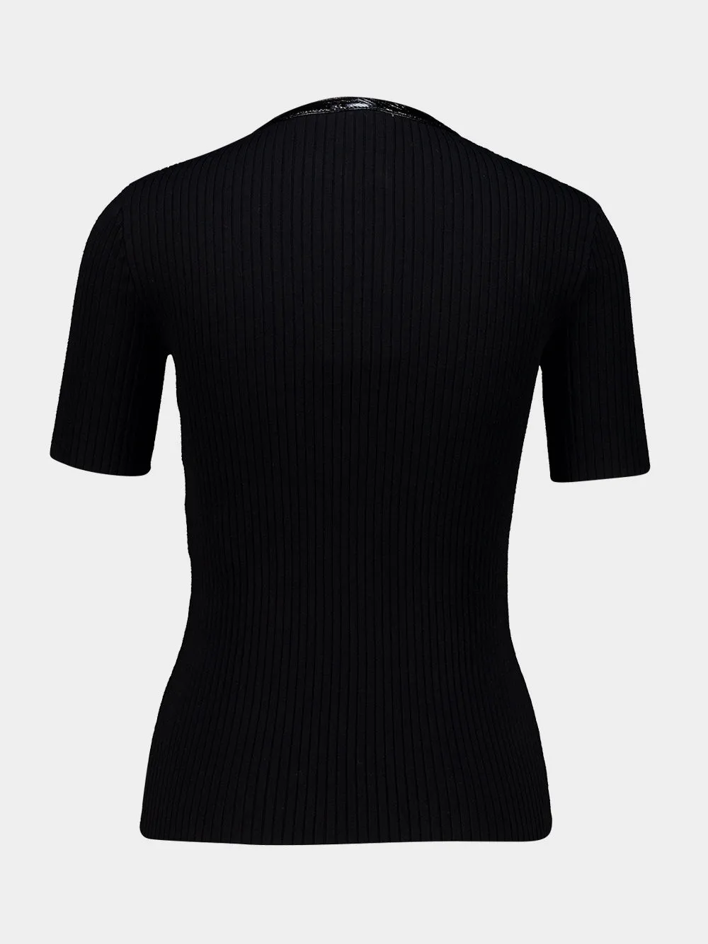 Black Rib Knit Polo Top sold by Fashion Clinic product image thumbnail 4