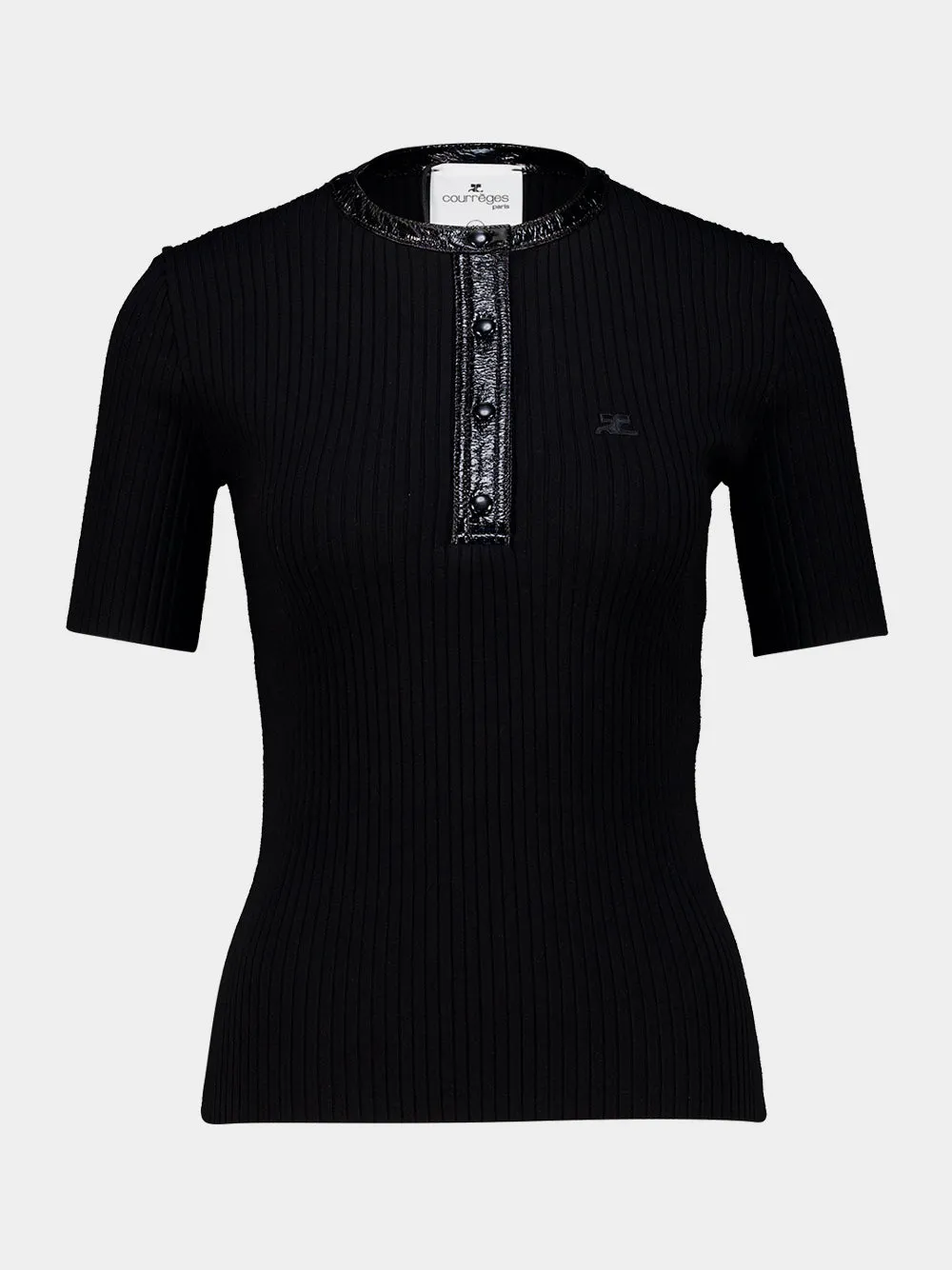 Black Rib Knit Polo Top sold by Fashion Clinic product image thumbnail 2