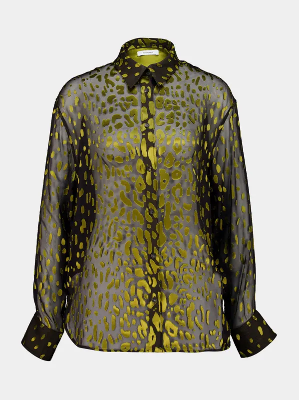 Espresso and Antique yellow Devoré Georgette Shirt made by Salvatore Ferragamo