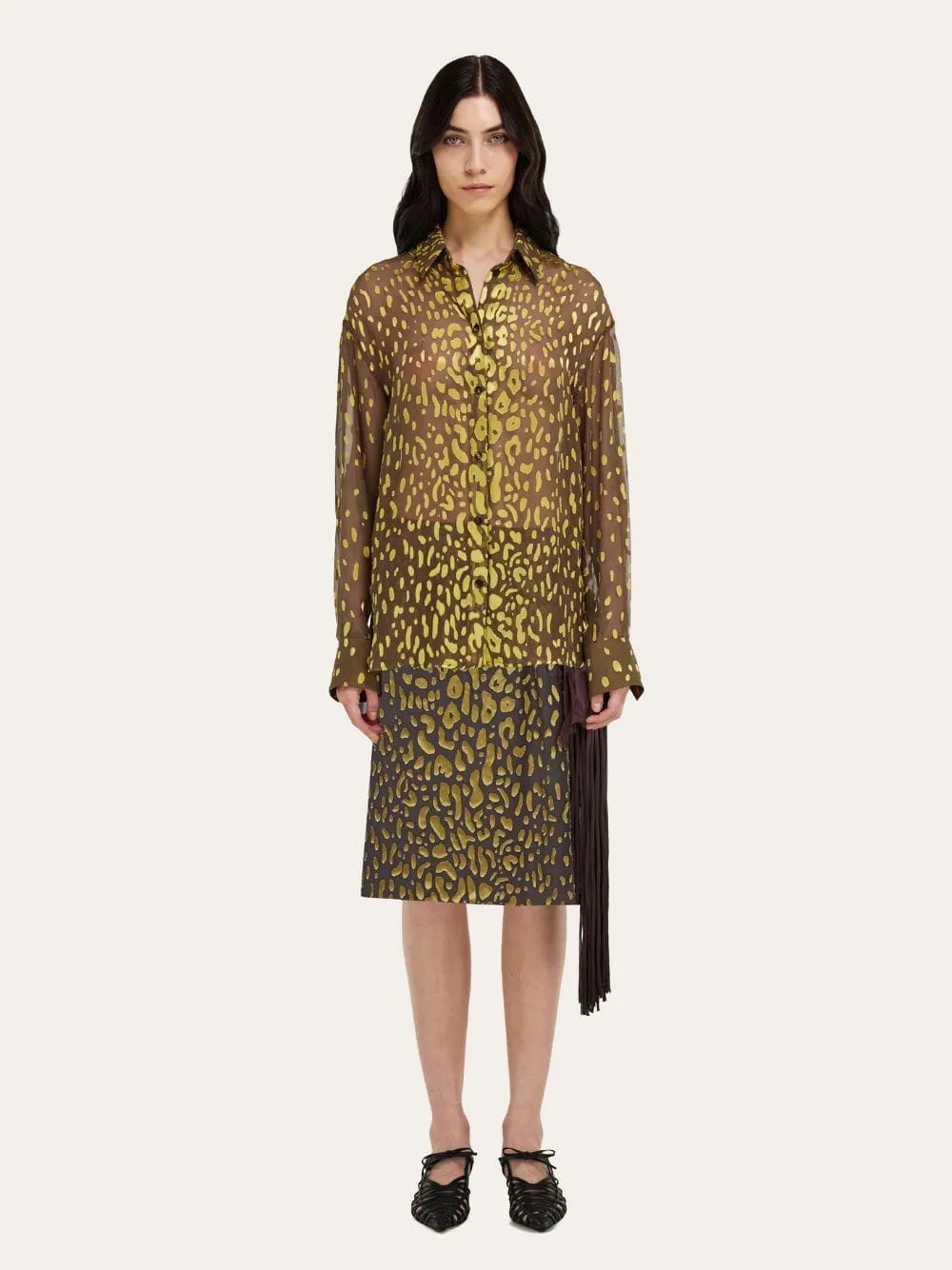 Espresso and Antique yellow Devoré Georgette Shirt sold by Fashion Clinic product image thumbnail 2