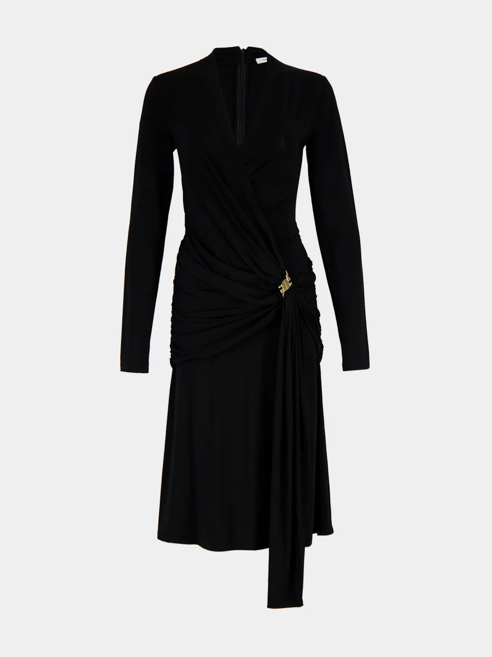 Black Gathered Waist Viscose Midi Dress sold by Fashion Clinic