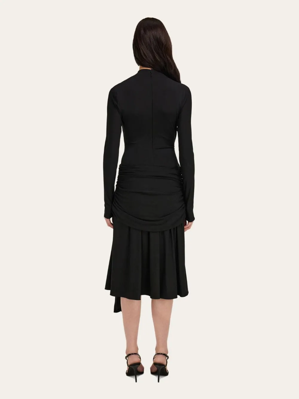 Black Gathered Waist Viscose Midi Dress sold by Fashion Clinic product image thumbnail 4