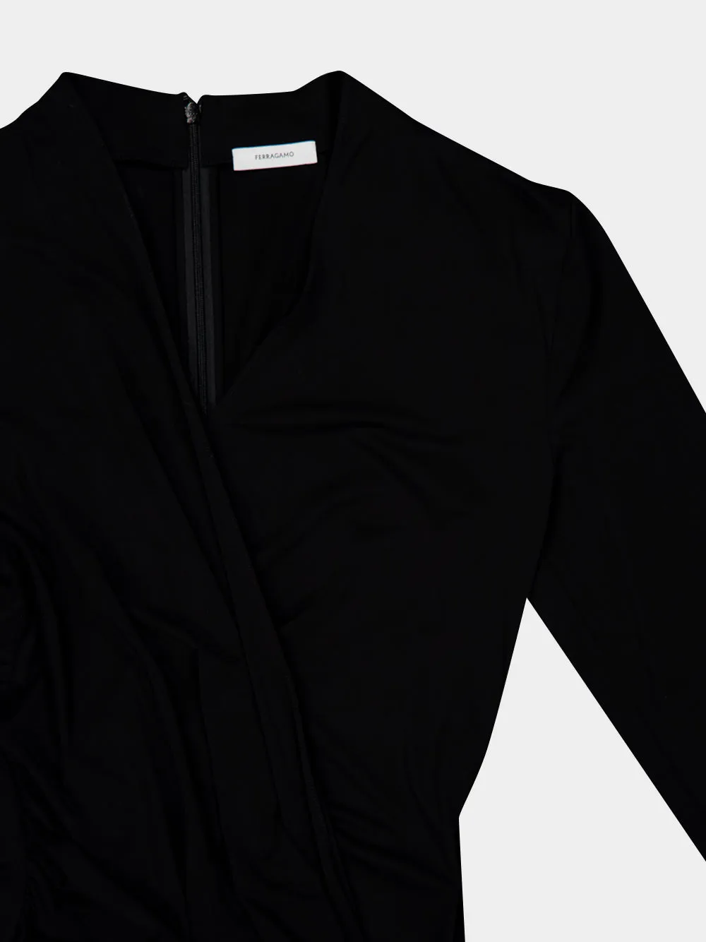 Black Gathered Waist Viscose Midi Dress sold by Fashion Clinic product image thumbnail 5