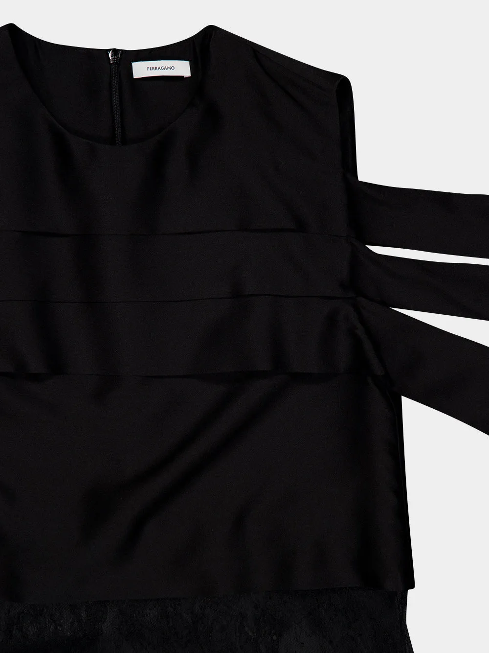Black Silk Mini Dress with Lace Detail sold by Fashion Clinic product image thumbnail 5