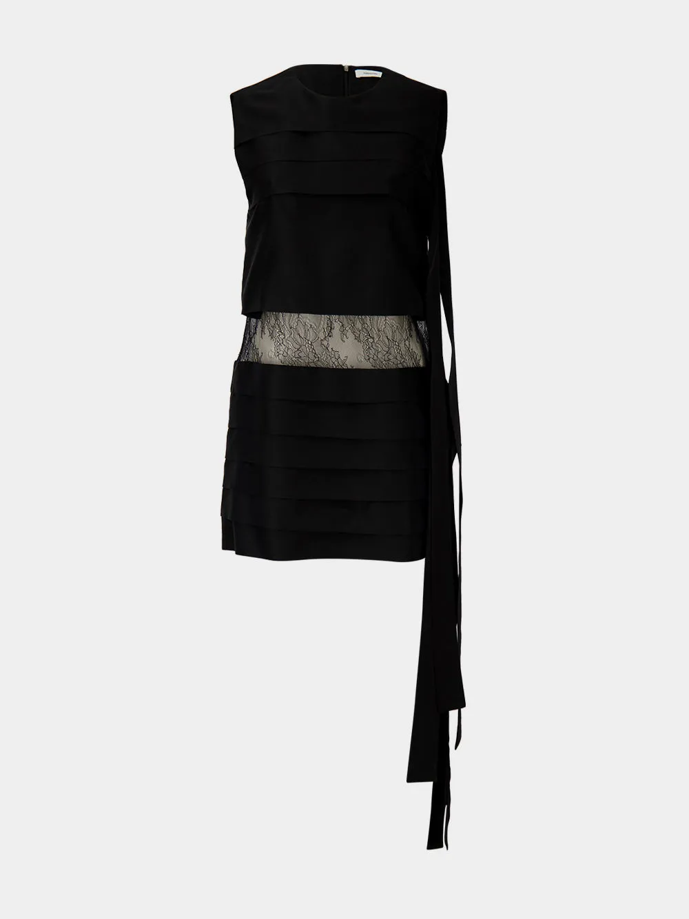 Black Silk Mini Dress with Lace Detail sold by Fashion Clinic product image thumbnail 2