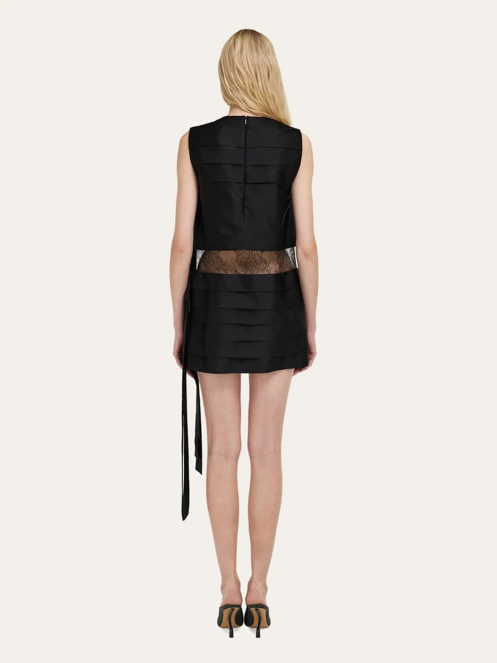 Black Silk Mini Dress with Lace Detail sold by Fashion Clinic product image thumbnail 3