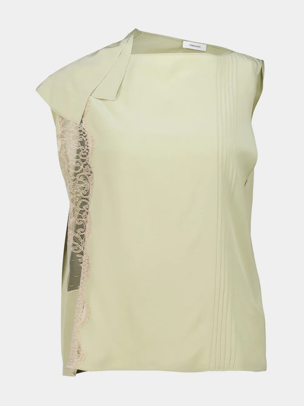 Burnt Sage Silk Lace Insert Top sold by Fashion Clinic
