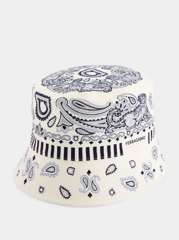 Sky Blue Arabesque Print Cloche Hat made by Salvatore Ferragamo