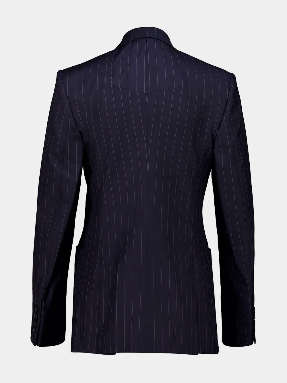 Dark Navy Double-Breasted Wool Pinstripe Blazer sold by Fashion Clinic product image thumbnail 3