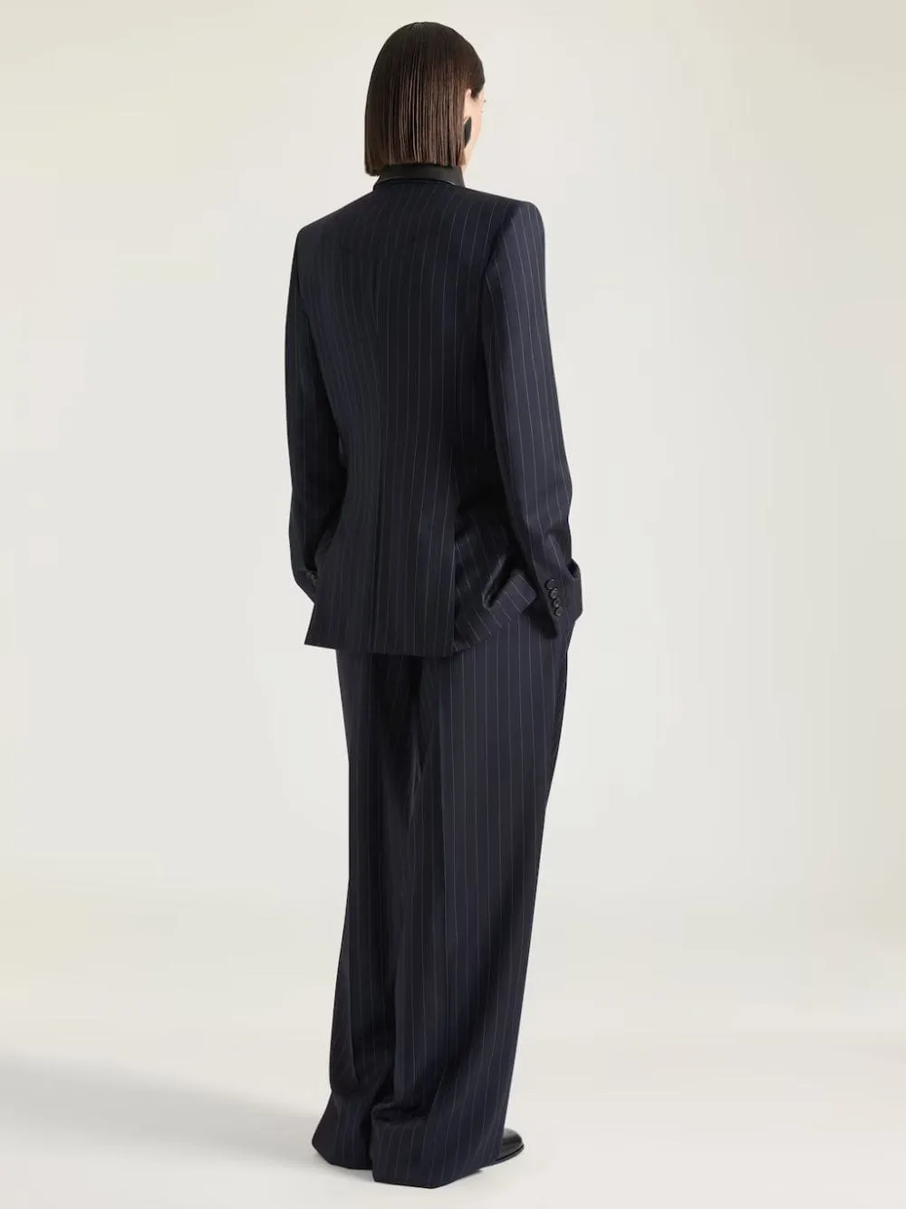 Dark Navy Double-Breasted Wool Pinstripe Blazer sold by Fashion Clinic product image thumbnail 4