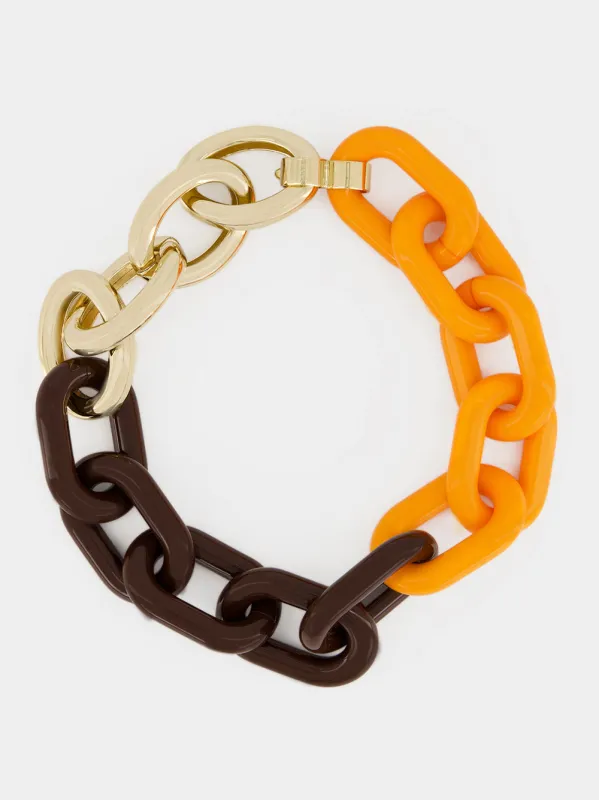Orange and Brown Resin Chain Necklace made by Marni