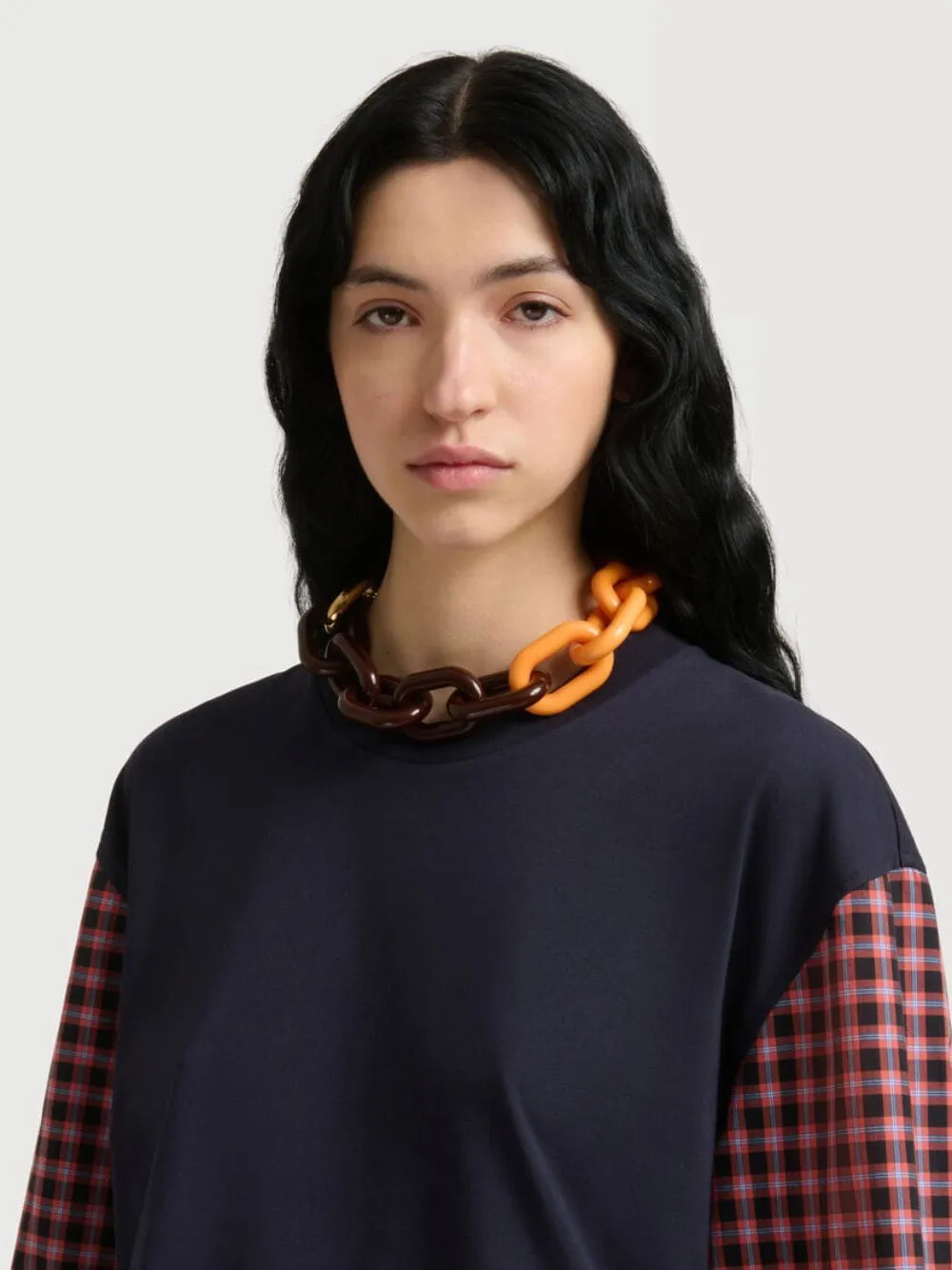 Orange and Brown Resin Chain Necklace sold by Fashion Clinic product image thumbnail 2