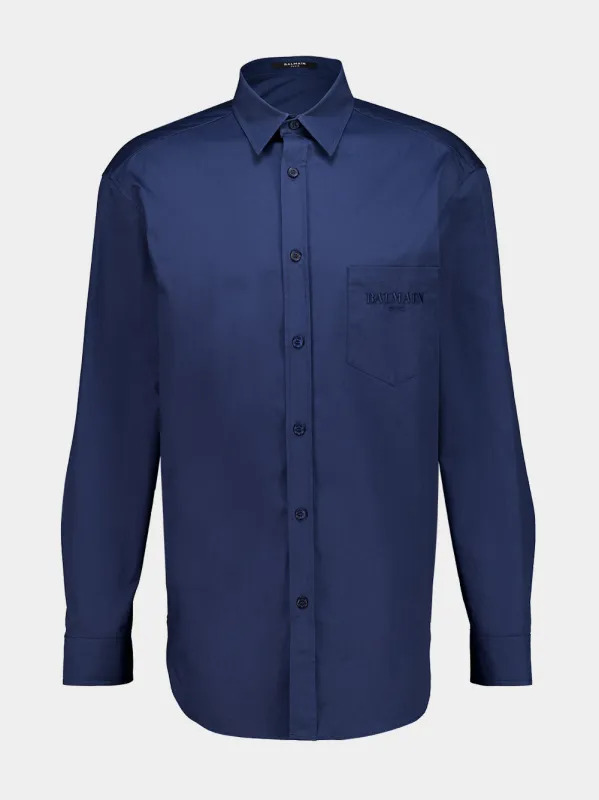 Blue Loose-Fit Cotton Shirt made by Balmain